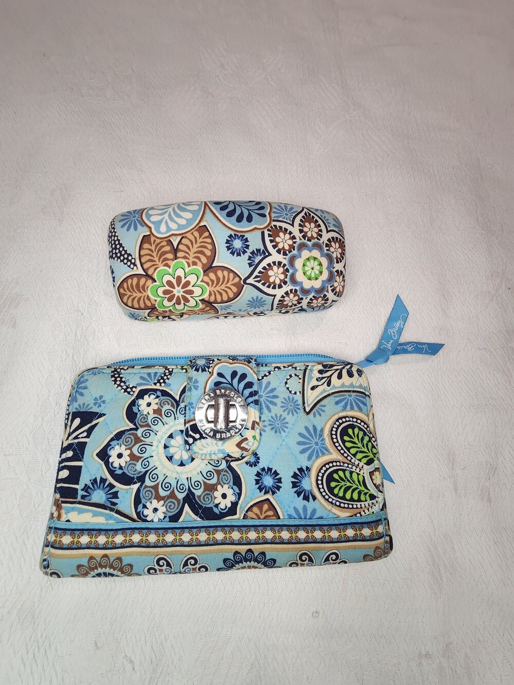 Vera Bradley Java Blue Wallet & Eyeglass Case Set Brown Turquoise Paisley
